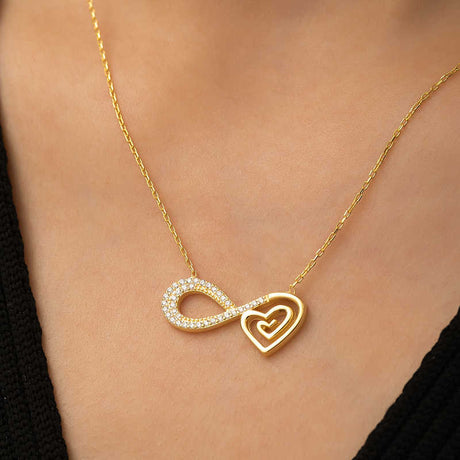 Gold-Tone Zirconia Infinity Heart Necklace - Elegant Love Symbol