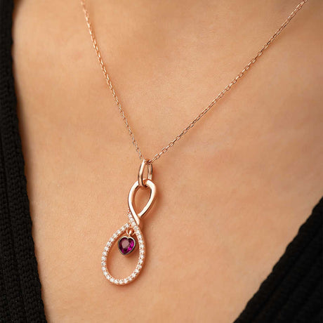 Rose Gold-Tone Pave Infinity Heart Pendant Necklace with Pink Stone