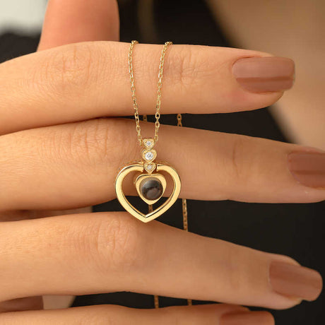 Heart Projection Necklace - Gold-Tone Zirconia 'I Love You' Design