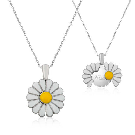 Sterling Silver Personalized Daisy Locket Necklace - Enamel Flower
