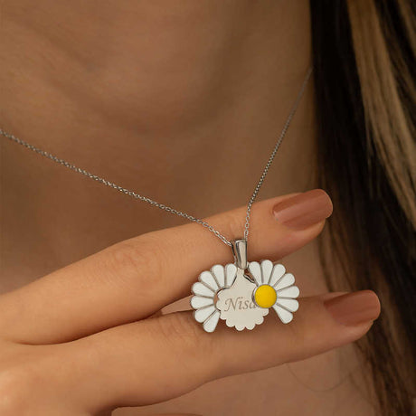 Sterling Silver Personalized Daisy Locket Necklace - Enamel Flower