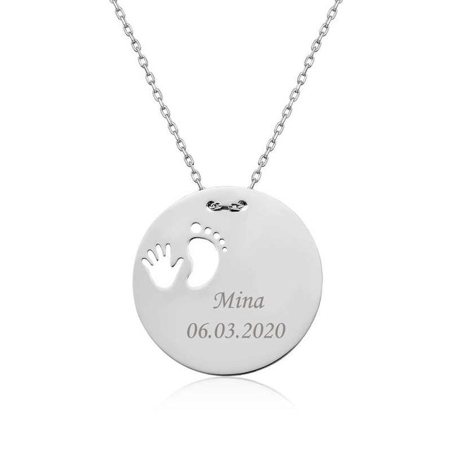 Sterling Silver Personalized Baby Handprint Footprint Keepsake Necklace