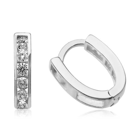Huggie Earrings - Sterling Silver Dainty Cubic Zirconia Channel Set