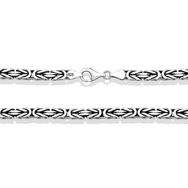 Sterling Silver King Chain Necklace - Intricate Byzantine Design
