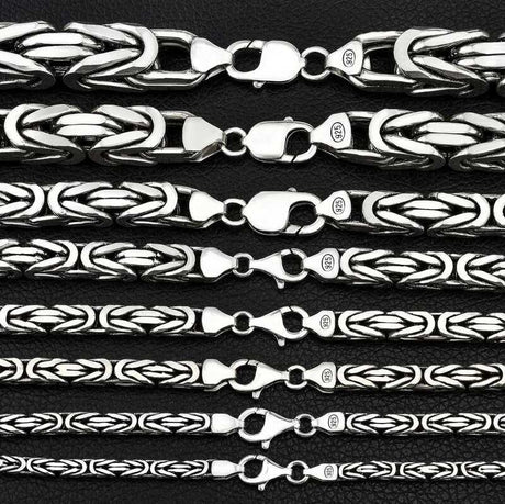 Sterling Silver King Chain Necklace - Intricate Byzantine Design