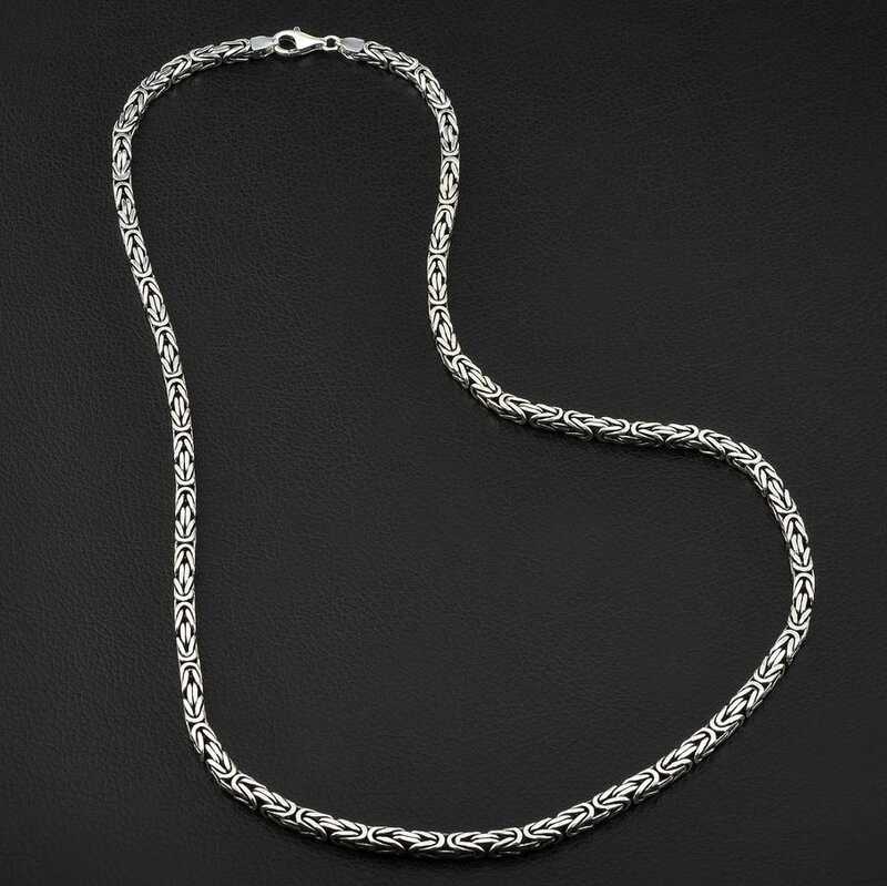 Bold Sterling Silver King Chain - Intricate Byzantine Design