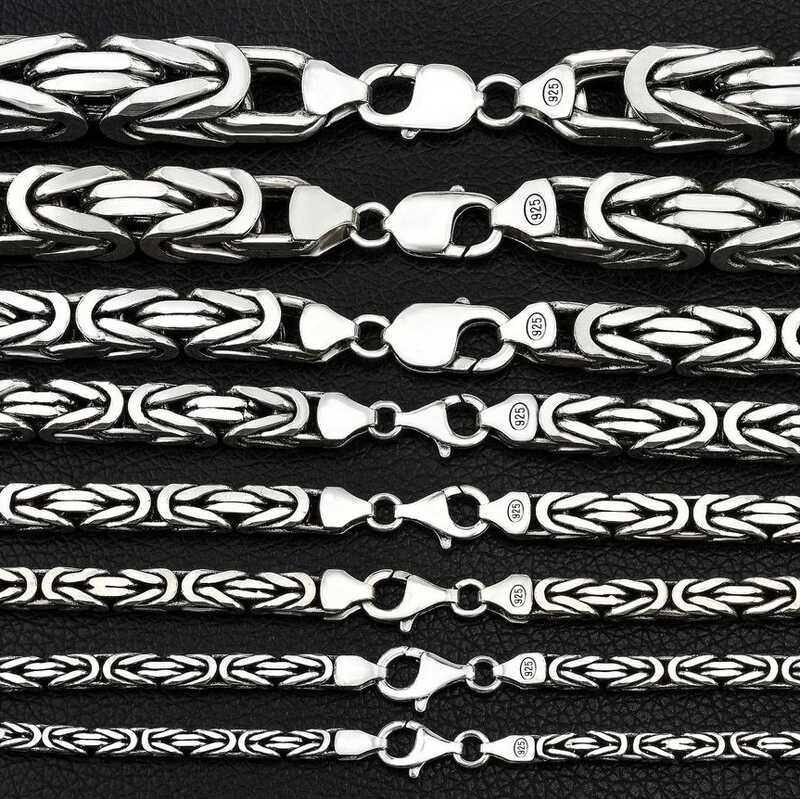Collar de cadena de plata de ley - Estilo intrincado de cadena bizantina King