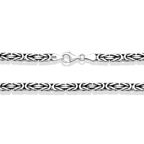 Sterling Silver King Chain Necklace - Intricate Byzantine Link