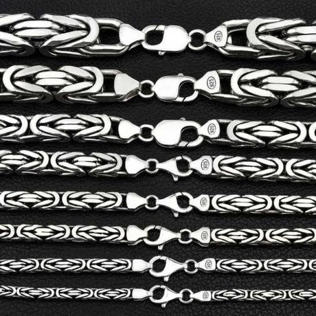 Sterling Silver King Chain Necklace - Intricate Byzantine Link