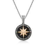 Necklace - Silver-Tone & Gold-Tone Compass Star Mariner Style