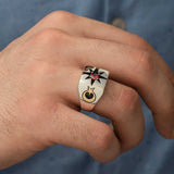 Premium Sterling Silver North Star Mens Signet Ring