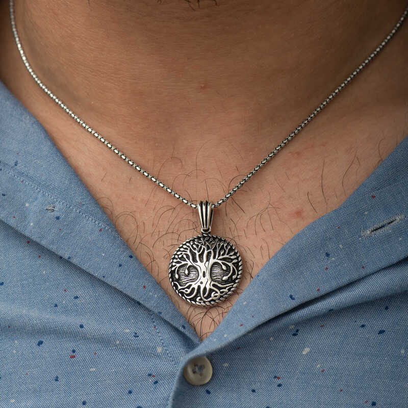 Collana - Ciondolo Medaglione Albero della Vita Radicato in Argento Sterling