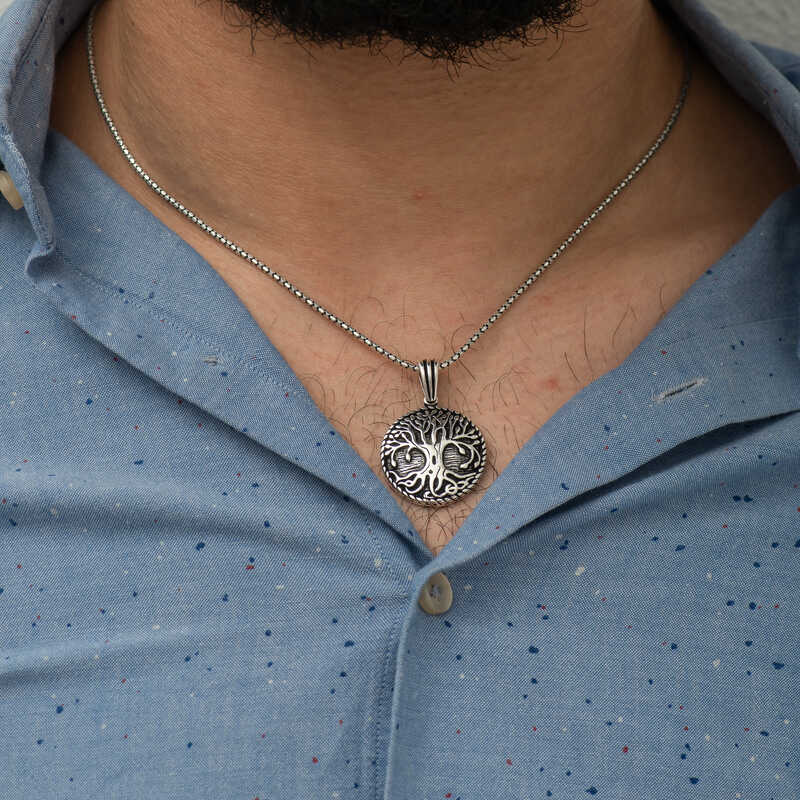 Collana - Ciondolo Medaglione Albero della Vita Radicato in Argento Sterling