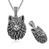 Sterling Silver Wolf Head Necklace - Intricate Animal Design