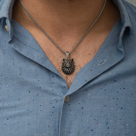 Sterling Silver Wolf Head Necklace - Intricate Animal Design