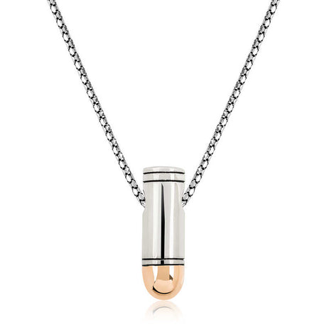 Two-Tone Bullet Pendant Necklace - Modern Silver & Rose Gold Style