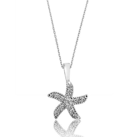Sterling Silver Necklace - Sparkling Pavé Starfish Pendant