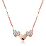 Necklace - Rose Gold Tone Triple Heart Pendant with Cubic Zirconia