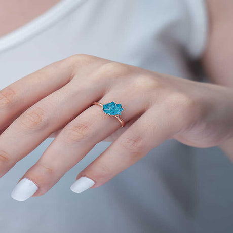 Adjustable Rose Gold Plated Sterling Silver Blue Crystal Lotus Ring