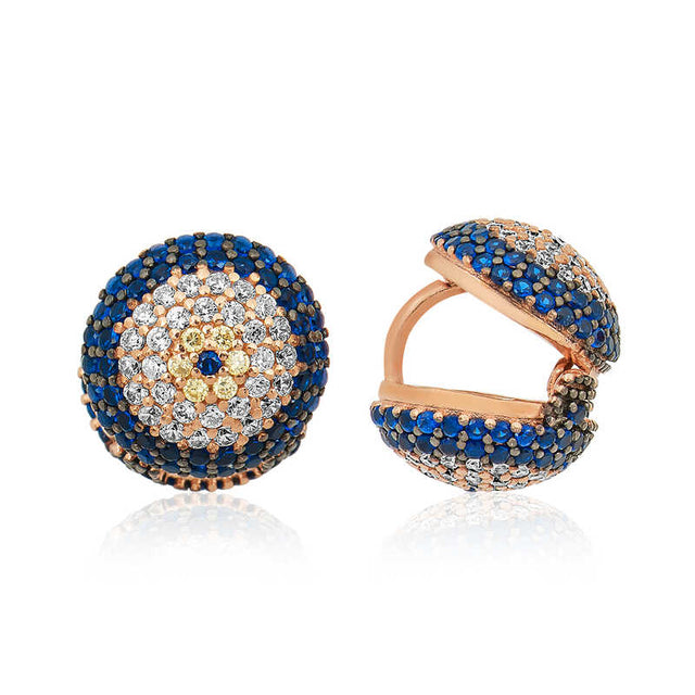 Earrings - Rose Gold Tone Zirconia Evil Eye Pave Huggie