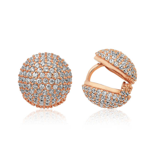 Rose Gold Plated Sterling Silver - Sparkling Pavé Dome Huggie Earrings
