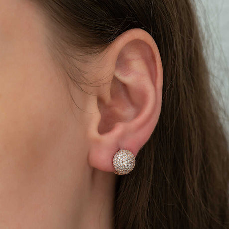 Rose Gold Plated Sterling Silver - Sparkling Pavé Dome Huggie Earrings