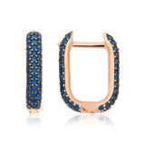 Hoop Earrings - Rose Gold Tone Pavé Blue Stone Elongated Style