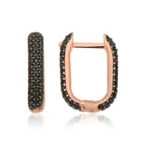 Rose Gold Tone Double-Sided Pave Black Zirconia Hoop Earrings