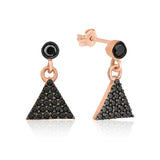 Sterling Silver Rose Gold Plated Black Zircon Triangle Drop Earrings