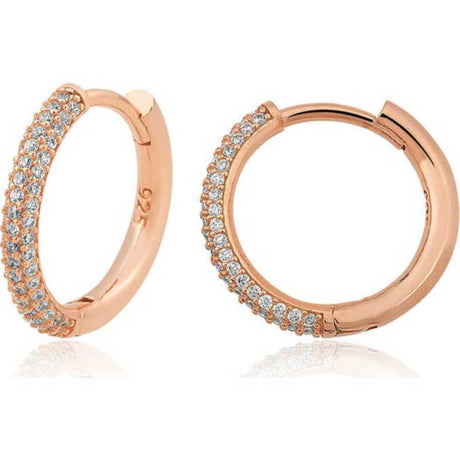 Hoop Earrings - Rose Gold Plated Sterling Silver Pave Huggie Style