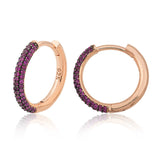 Hoop Earrings - Rose Gold Plated Sterling Silver Pave Magenta