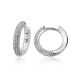 Sterling Silver Pave Zirconia Huggie Hoop Earrings - Dainty & Sparkling