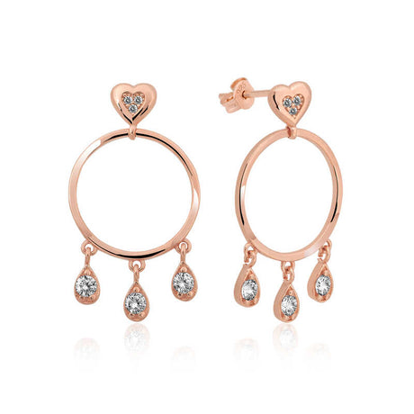 Drop Earrings - Rose Gold Plated Sterling Silver Heart Hoop