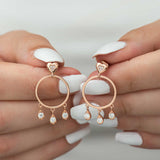Boucles d'oreilles pendantes - Anneau cœur en argent sterling plaqué or rose