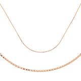 Rose Gold Tone Layered Necklace - Shimmering Flat & Box Chains