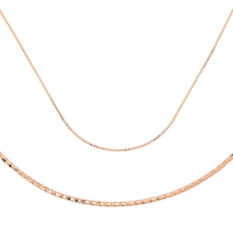 Rose Gold Tone Layered Necklace - Shimmering Flat & Box Chains
