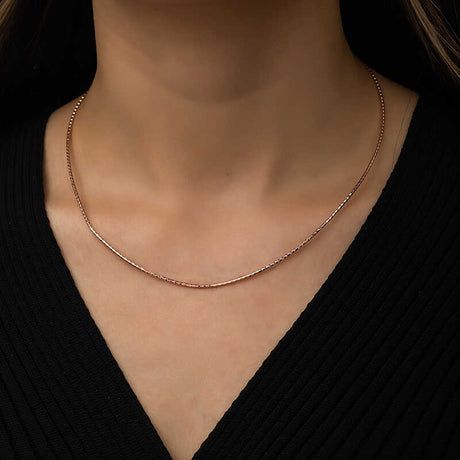 Rose Gold Tone Layered Necklace - Shimmering Flat & Box Chains