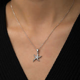 Pendant Necklace - Sterling Silver Starfish with Sparkling Zirconia