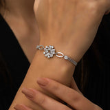 Sterling Silver Baguette & Round CZ Cluster Elegant Bracelet