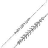 Bracelet - Elegant Silver-Tone Cubic Zirconia Leaf Design