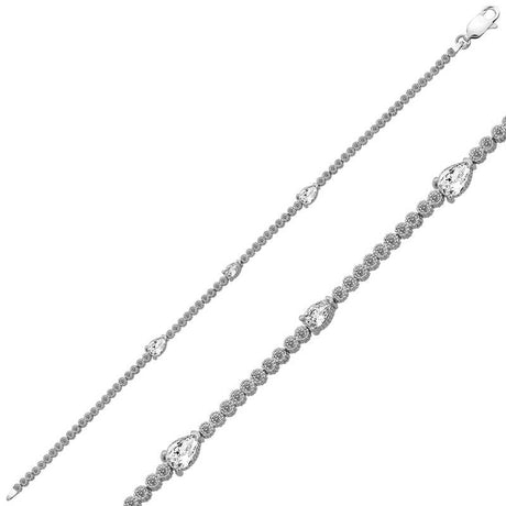 Silver-Tone Tennis Bracelet - Pear & Round Cut CZ Stones