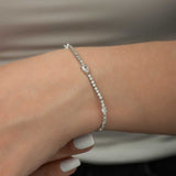 Silver-Tone Tennis Bracelet - Pear & Round Cut CZ Stones