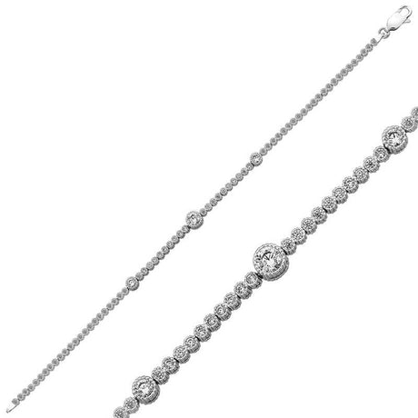 Sterling Silver Tennis Bracelet - Three Bezel Set Cubic Zirconia Accents