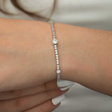 Sterling Silver Tennis Bracelet - Three Bezel Set Cubic Zirconia Accents