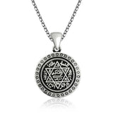Sterling Silver Seal of Solomon Pendant Necklace - Spiritual Engraved Design