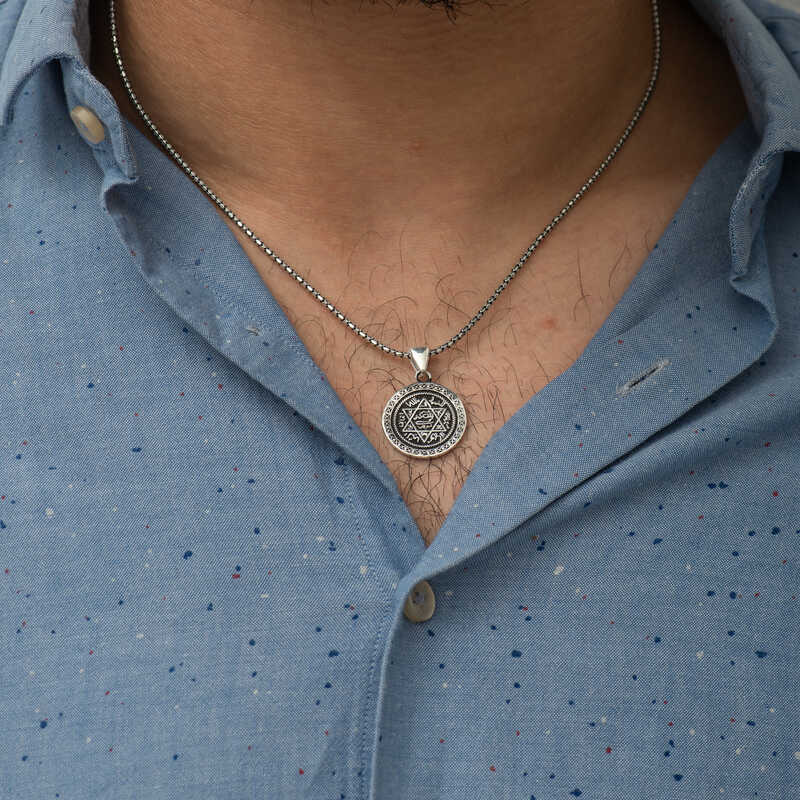 Sterlingsilber Anhänger Halskette mit Siegel Salomos – Spirituelles Gravurdesign