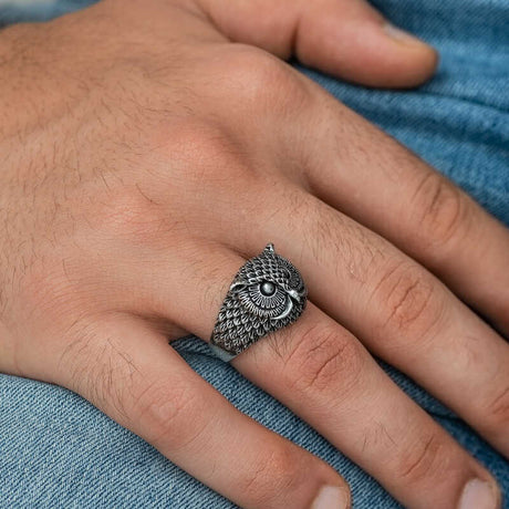 Premium Sterling Silver Owl Men's Ring