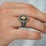 Artisan Crafted Men's Silver Compass Anchor Statement Ring