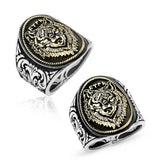 Premium Silver Mens Wolf Head Old Turkic Script Ring