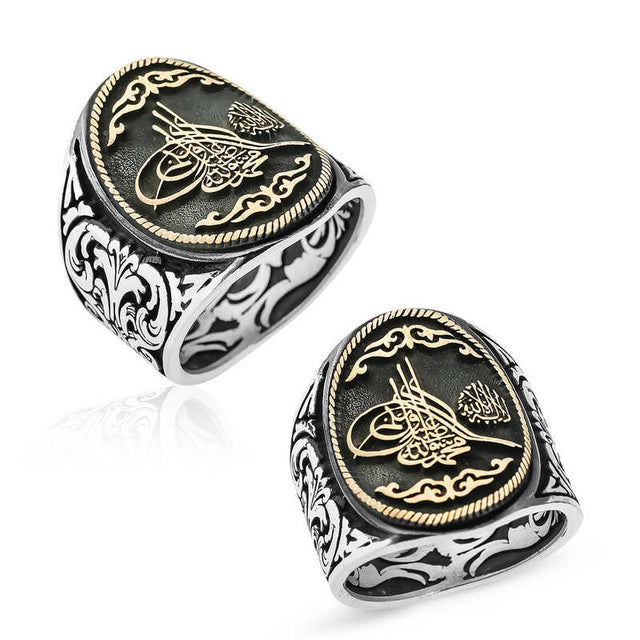 Premium Sterling Silver Ottoman Tugra Calligraphy Mens Ring